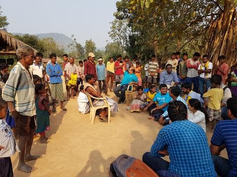 A village meeting in a tribal hamlet with TechieRide volunteers