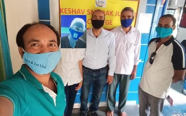 Masked volunteers and staff during a COVID-period distribution at Keshav Smarak Junior College